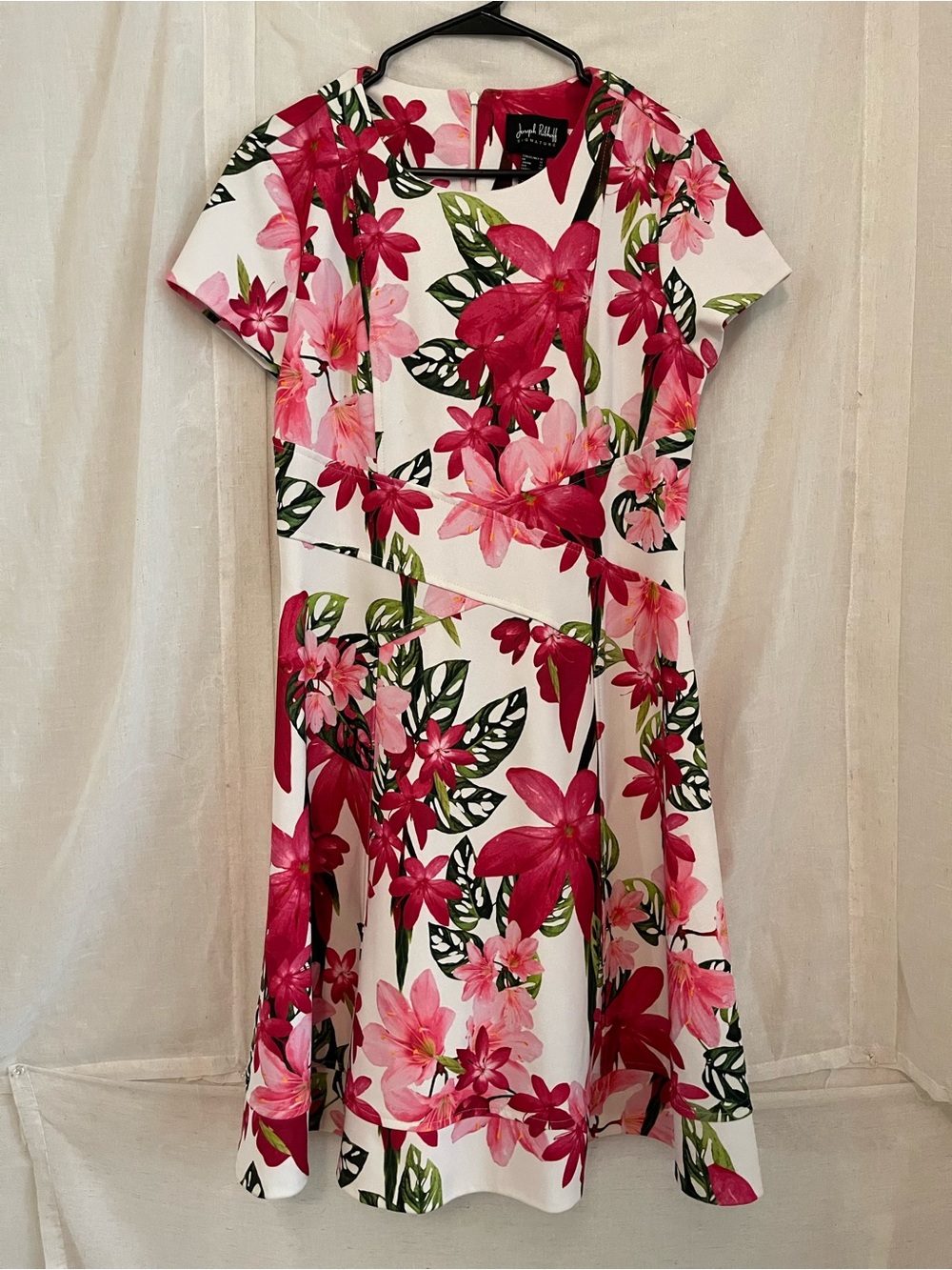 Joseph Ribkoff White Dress with Pink Floral Design
